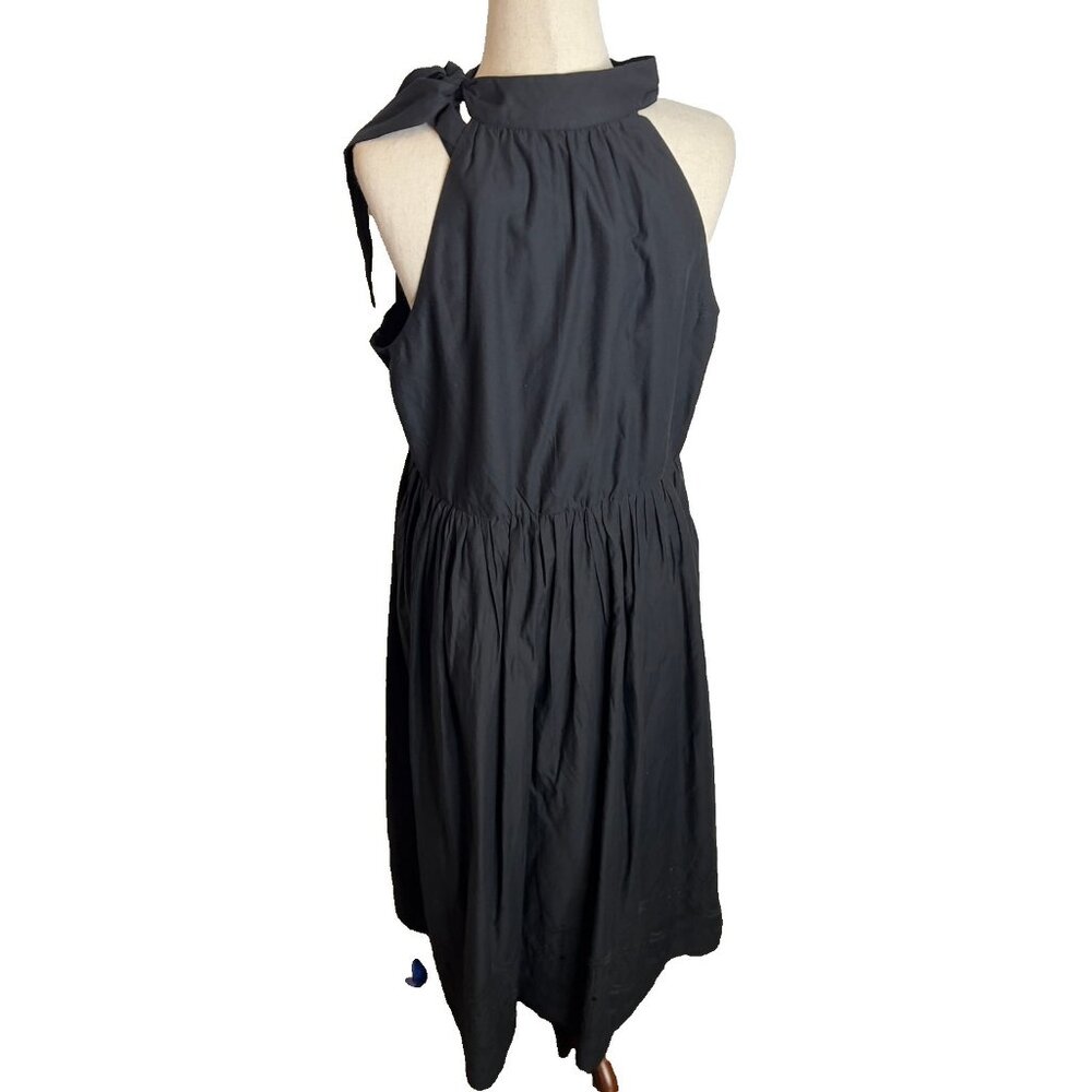J.Crew Womens Tie-neck midi dress with eyelet trim Black Size 14 CK283 - Picture 4 of 8